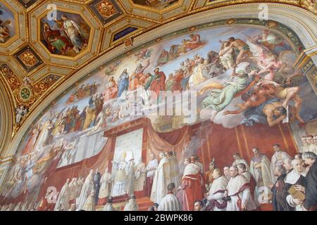 Vatican City, Vatican - May 20, 2019: Wall painting as The Discussion of dogma in St. Peter’s Basilica at Room of the Immaculate Conception Stock Photo