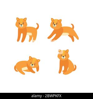 Set of four cute dogs. Nice puppy character for various prints and designs. Vector illustration in flat style Stock Vector