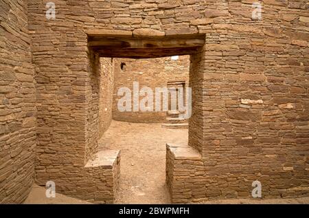 NM00412-00....NEW MEXICO - Rooms in the interior of Pueblo Bonito with doorways, located in Chaco Culture National Historical Park. Stock Photo