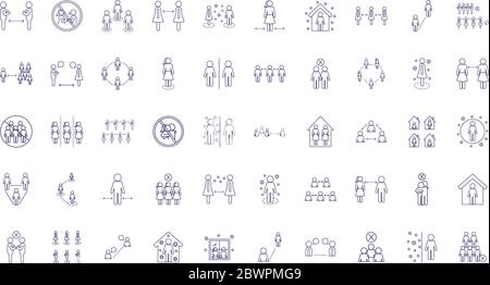 Social distancing line style icon set design of Covid 19 virus theme ...