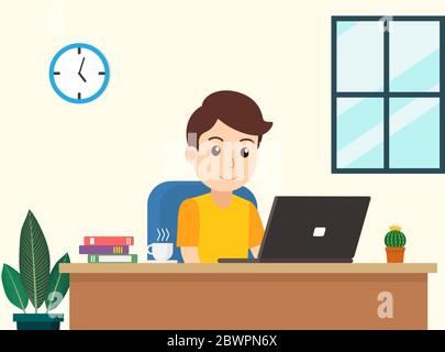 Vector illustration of freelancer man working at home Stock Vector
