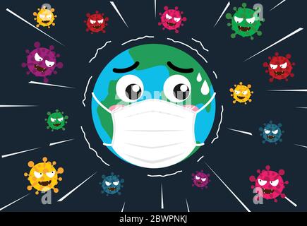 Character cartoon world wearing protective mask to protect virus infect protection around the world - vector Illustration Stock Vector