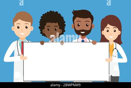 Medical team holding empty sign board for health advertisements - Vector illustration Stock Vector