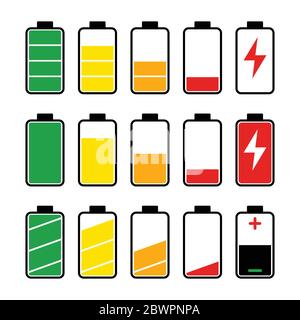 Icon set of battery level indicators Stock Vector