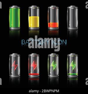 Realistic icon set of battery level indicators Stock Vector