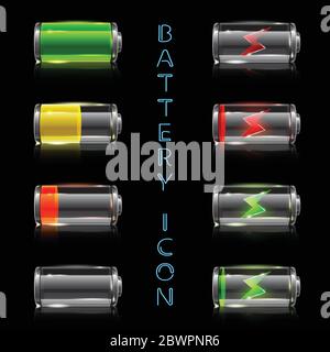 Realistic icon set of battery level indicators Stock Vector