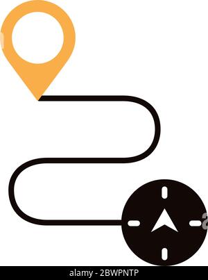 pin and compass in the route location line style Stock Vector