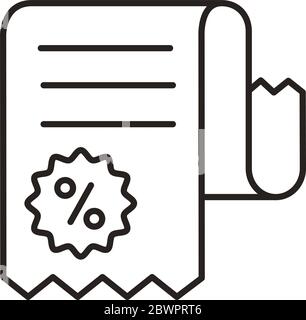 receipt with percent symbol line style icon Stock Vector