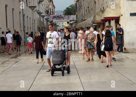 The vibrant Marmontova pedestrian streeet in Split, Croatia. Stock Photo