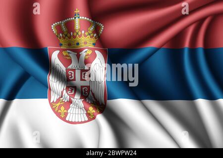 3d rendering waving silk flag of Serbia Stock Photo