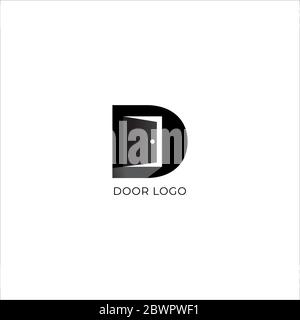 Black Square door logo design template. An open door silhouette in Letter D alphabet logo design concept. Minimal, simple and clean logo design style. Stock Vector