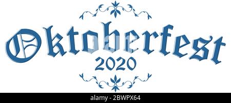 EPS 10 vector file with blue and white header with text Oktoberfest 2020 Stock Vector