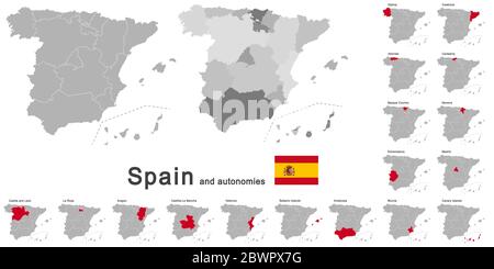 european country Spain and autonomies in details Stock Vector