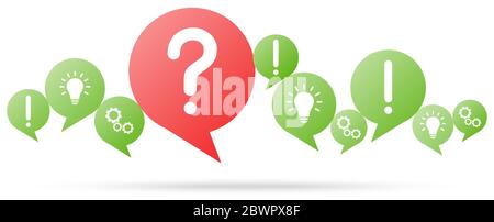green speech bubbles with red question mark symbolizing questioning or a problem Stock Vector