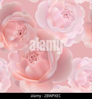 Vector 3D Illustration Pink Rose Seamless Pattern Stock Vector