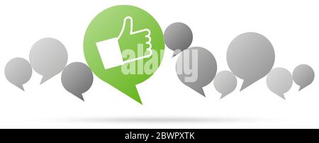 gray speech bubbles with green thumbs up symbolizing success Stock Vector