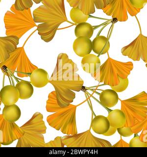 Vector Autumn Theme Golden Ginko Realistic Illustration Seamless Pattern Stock Vector