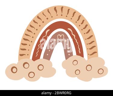 Illustration color cartoon rainbow in gentle pastel colors with elements and details on a white isolated background. Stock Photo