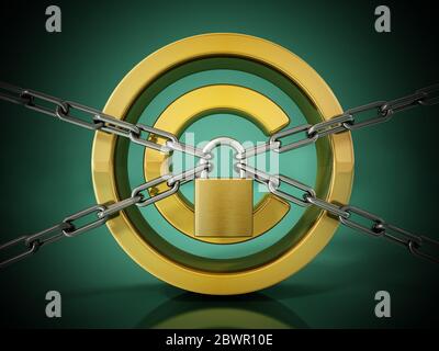 Padlock chained to copyright symbol. 3D illustration. Stock Photo