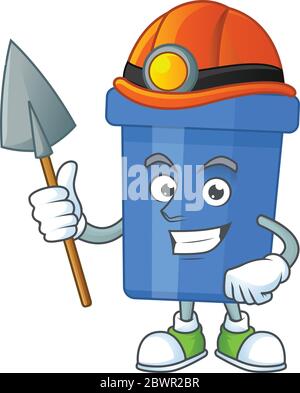 Blue sand bucket as a miner cartoon character design Stock Vector
