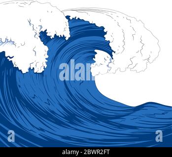 Illustration of a sea with giant waves Stock Vector