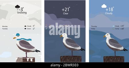 a mobile app weather forecast template Stock Vector