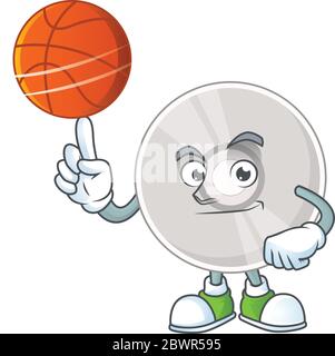 An sporty compact disk mascot design style playing basketball on league Stock Vector