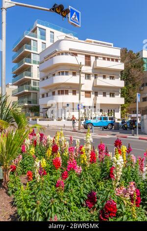 View of Bauhaus architecture overlooking London Square, Jaffa, Tel Aviv, Israel, Middle East Stock Photo