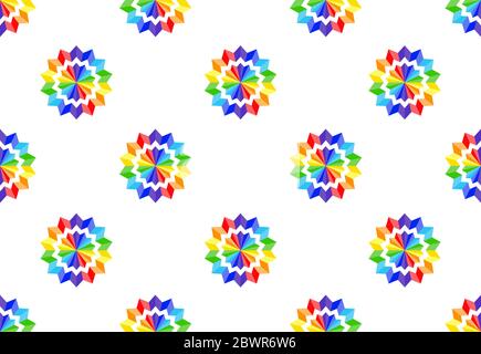Seamless pattern of rainbow paper flower on white background Stock Vector