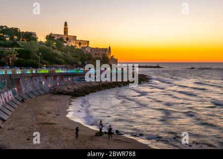 View of Jaffa Old Town after sunset, Tel Aviv, Israel, Middle East Stock Photo