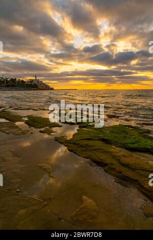 View of Jaffa Old Town at sunset with stormy skies, Tel Aviv, Israel, Middle East Stock Photo