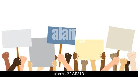 Hands crown people holding protest posters isolated on white background  - Vector illustration Stock Vector