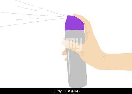 Hands holding aluminium aerosol can and spraying  isolated on white background - Vector illustration Stock Vector
