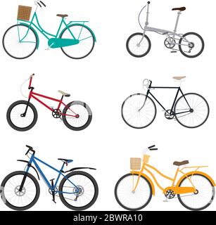 Bicycle flat design vector set isolated on white background - Vector illustration Stock Vector