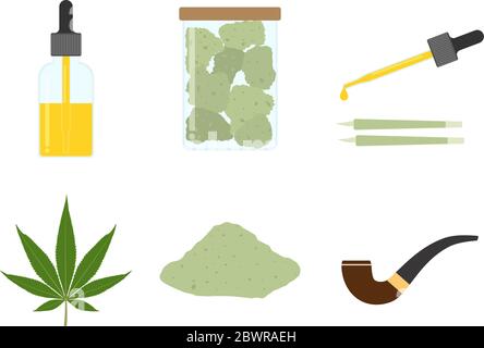 Collection of smoking weed equipment vector set on white background - vector illustration Stock Vector