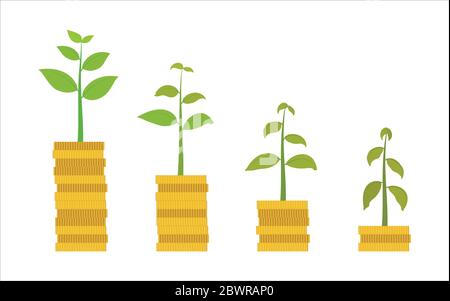 Vector illustration of money go down with plant go to dead - Business concept Stock Vector
