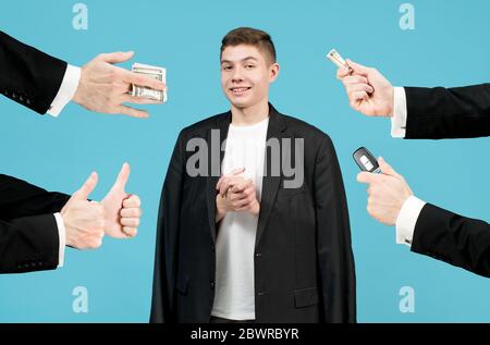 wealthy teenager with a rich dad, that born with a silver spoon in mouth Stock Photo