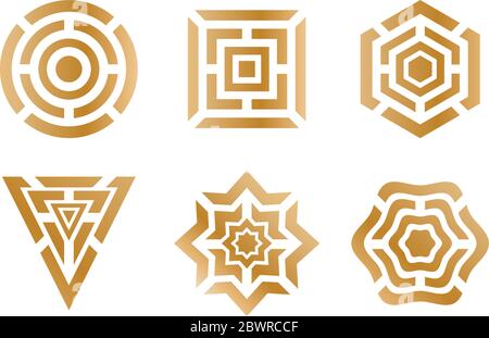 Set of golden geometric shape and design elements Stock Vector
