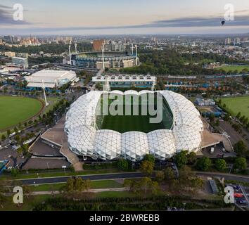 Melbourne Australia February 2nd 2020 : Aerial panoramic view of AAMI stadium and the MCG in the background Stock Photo