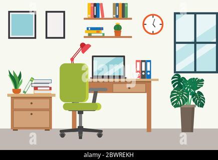 Vector illustration of modern home office workplace - Work from home Stock Vector