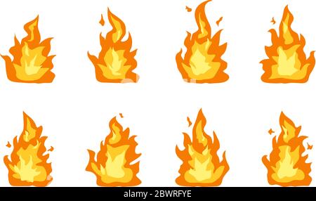 Collection of fire flames icon vector set on white background Stock Vector