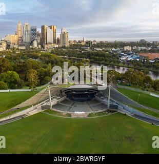 Melbourne Australia February 2nd 2020 : Overhead aerial views of the empty Myer Music Bowl in Melbourne Australia Stock Photo