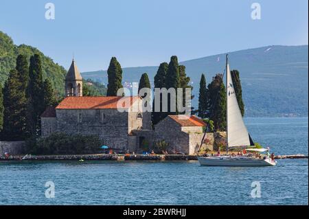 Perast, Bay of Kotor, Montenegro.  The Island of St. George.  Sveti Dorde. Stock Photo