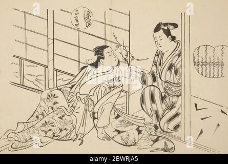 The Sakaki Chapter From The Tale Of Genji Genji Sakaki From A Series Of Genji Parodies Okumura Masanobu Japanese 1686 1764 Date 1705 1715 Dimensions 27 2 X 39 8 Cm Woodblock Print Oban Sumizuri E Origin