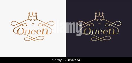 Typography luxury golden queen concept logo design vector Stock Vector