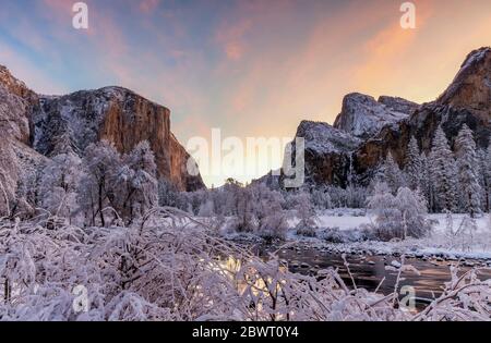 Before Sunrise at Valley View in Yosemite National Park CA USA World Location.