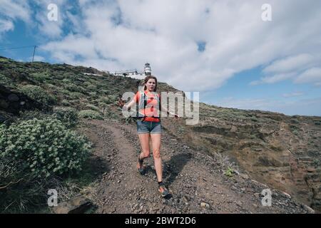 Sport running woman in cross country trail run Stock Photo