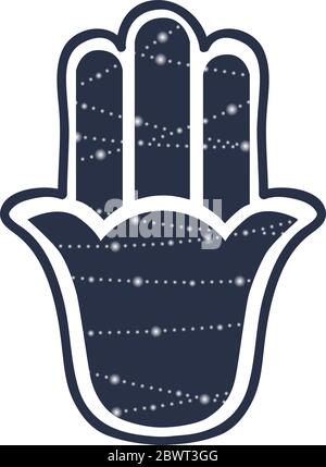 Light bulb garland inside "Hand of God", ancient Middle Eastern amulet with, vector Stock Vector