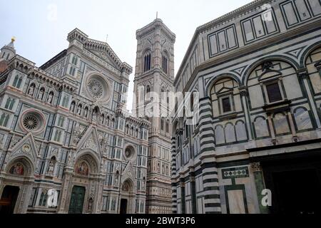 The Duomo of Florence, Baptistery of St. John and Giotto's bell tower from Piazza del Duomo, Florence, Tuscany, Italy, Europe
