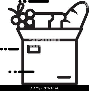 box carton with groceries delivery service line style Stock Vector